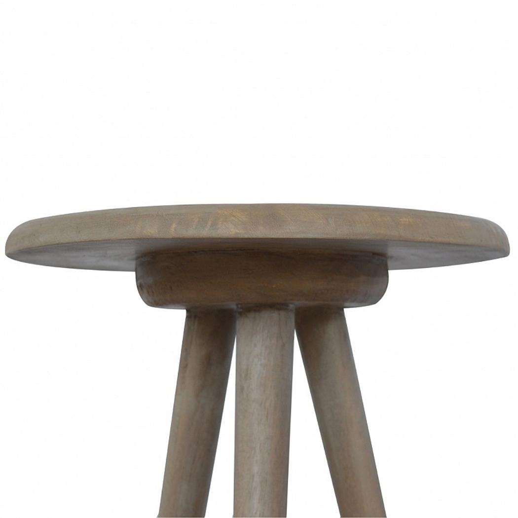 Lulu Round Tripod End Table | Solid Mango Wood | Washed Grey Finish | Scandinavian Side Table