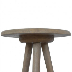 Lulu Round Tripod End Table | Solid Mango Wood | Washed Grey Finish | Scandinavian Side Table