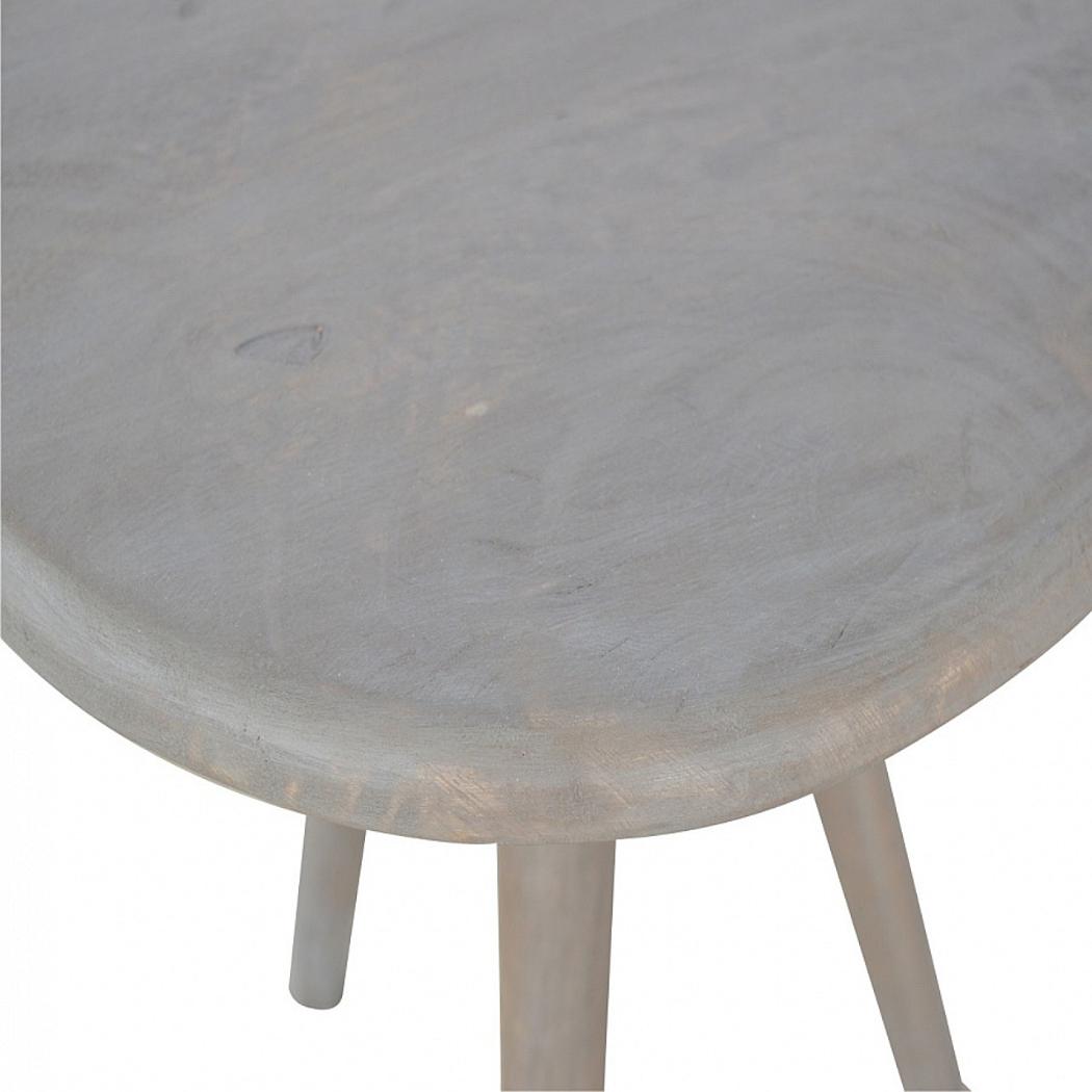Lulu Round Tripod End Table | Solid Mango Wood | Washed Grey Finish | Scandinavian Side Table
