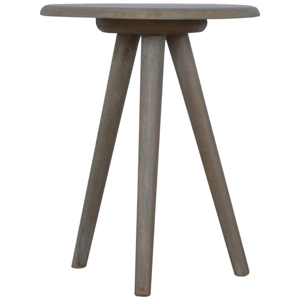 Lulu Round Tripod End Table | Solid Mango Wood | Washed Grey Finish | Scandinavian Side Table