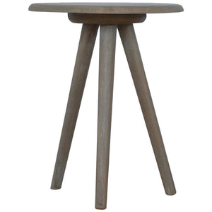 Lulu Round Tripod End Table | Solid Mango Wood | Washed Grey Finish | Scandinavian Side Table