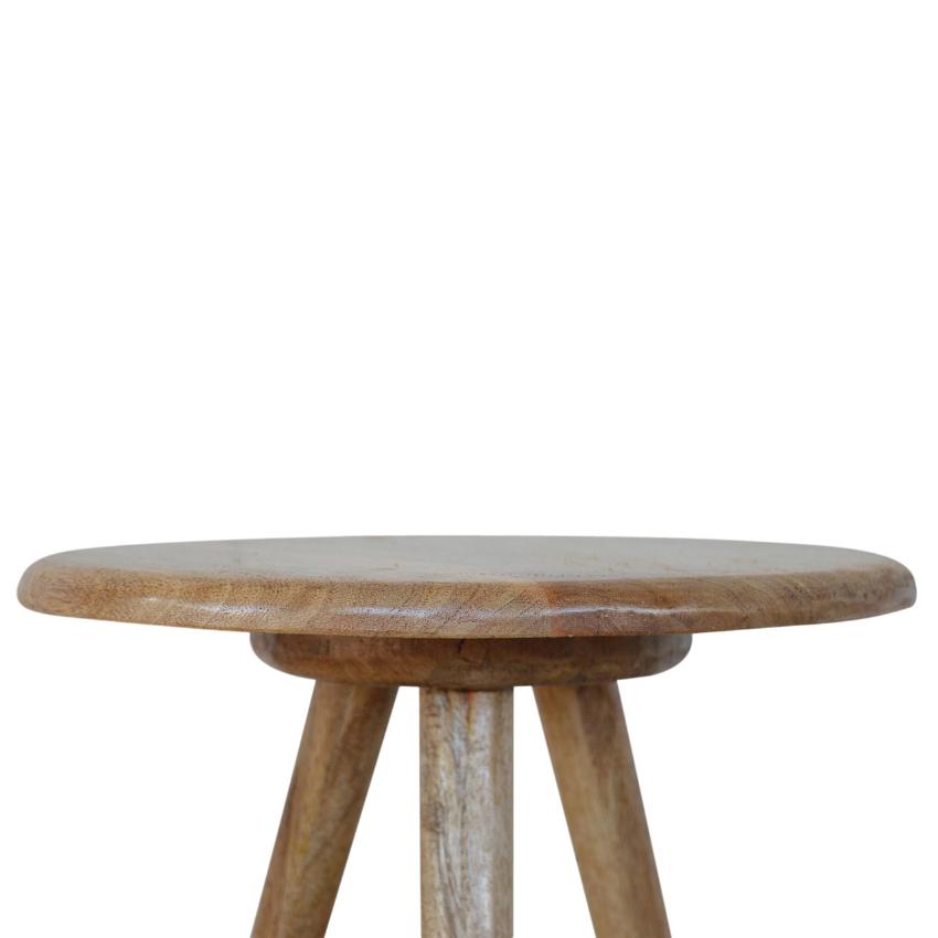 Lulu Tripod Side Table | Solid Mango Wood | Oak Finish | Round Accent Stool