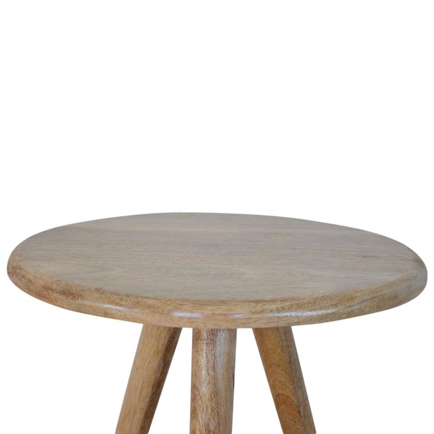 Lulu Tripod Side Table | Solid Mango Wood | Oak Finish | Round Accent Stool