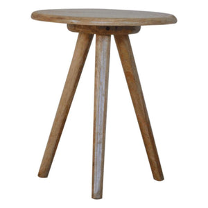 Lulu Tripod Side Table | Solid Mango Wood | Oak Finish | Round Accent Stool