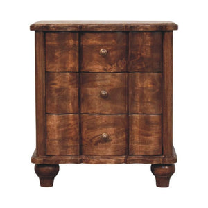 Lume Panelled Bedside Table | Solid Mango Wood | Roasted Finish | Compact Nightstand