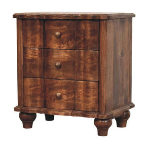 Lume Panelled Bedside Table | Solid Mango Wood | Roasted Finish | Compact Nightstand