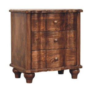 Lume Panelled Bedside Table | Solid Mango Wood | Roasted Finish | Compact Nightstand