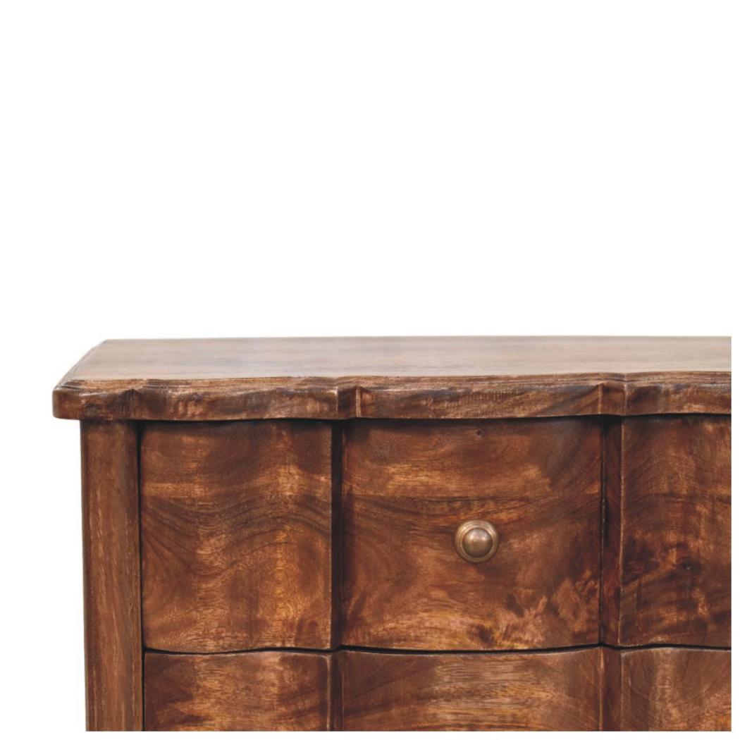 Lume Panelled Bedside Table | Solid Mango Wood | Roasted Finish | Compact Nightstand