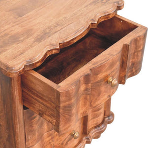 Lume Panelled Bedside Table | Solid Mango Wood | Roasted Finish | Compact Nightstand