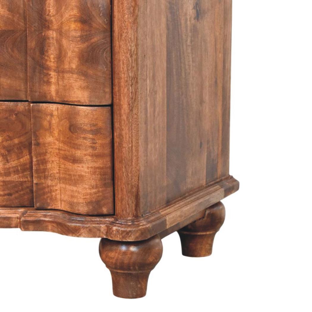 Lume Panelled Bedside Table | Solid Mango Wood | Roasted Finish | Compact Nightstand