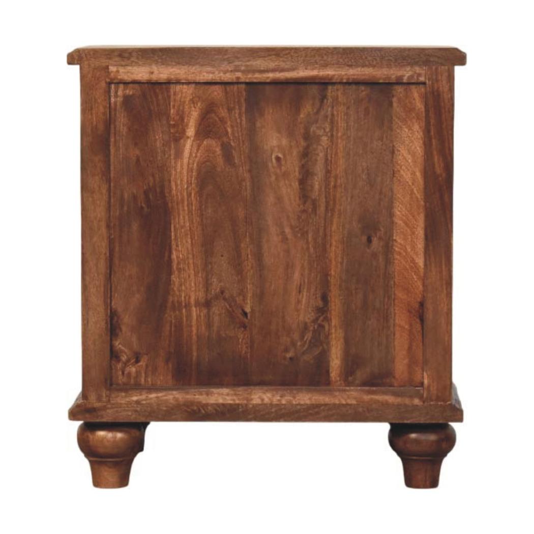 Lume Panelled Bedside Table | Solid Mango Wood | Roasted Finish | Compact Nightstand