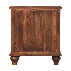 Lume Panelled Bedside Table | Solid Mango Wood | Roasted Finish | Compact Nightstand