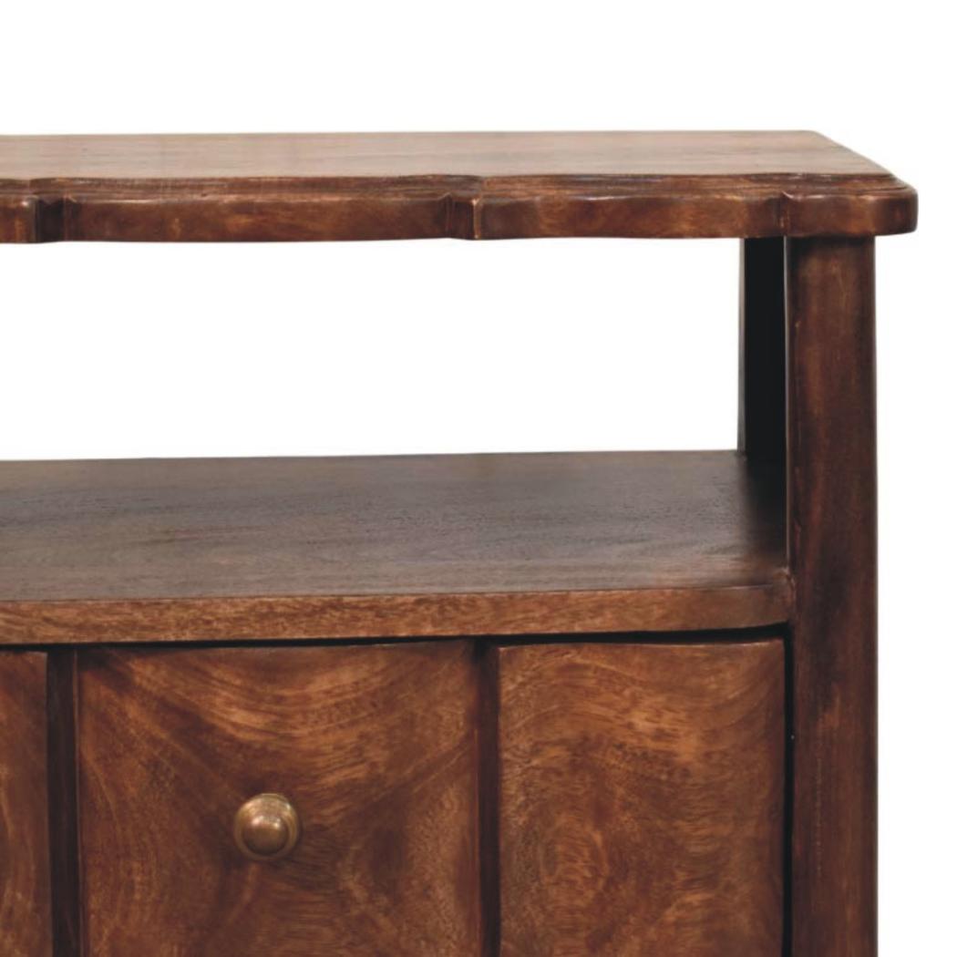 Lume Roasted Open Bedside Table | Solid Mango Wood | Roasted Almond Finish | 2 Drawer Nightstand with Open Shelf