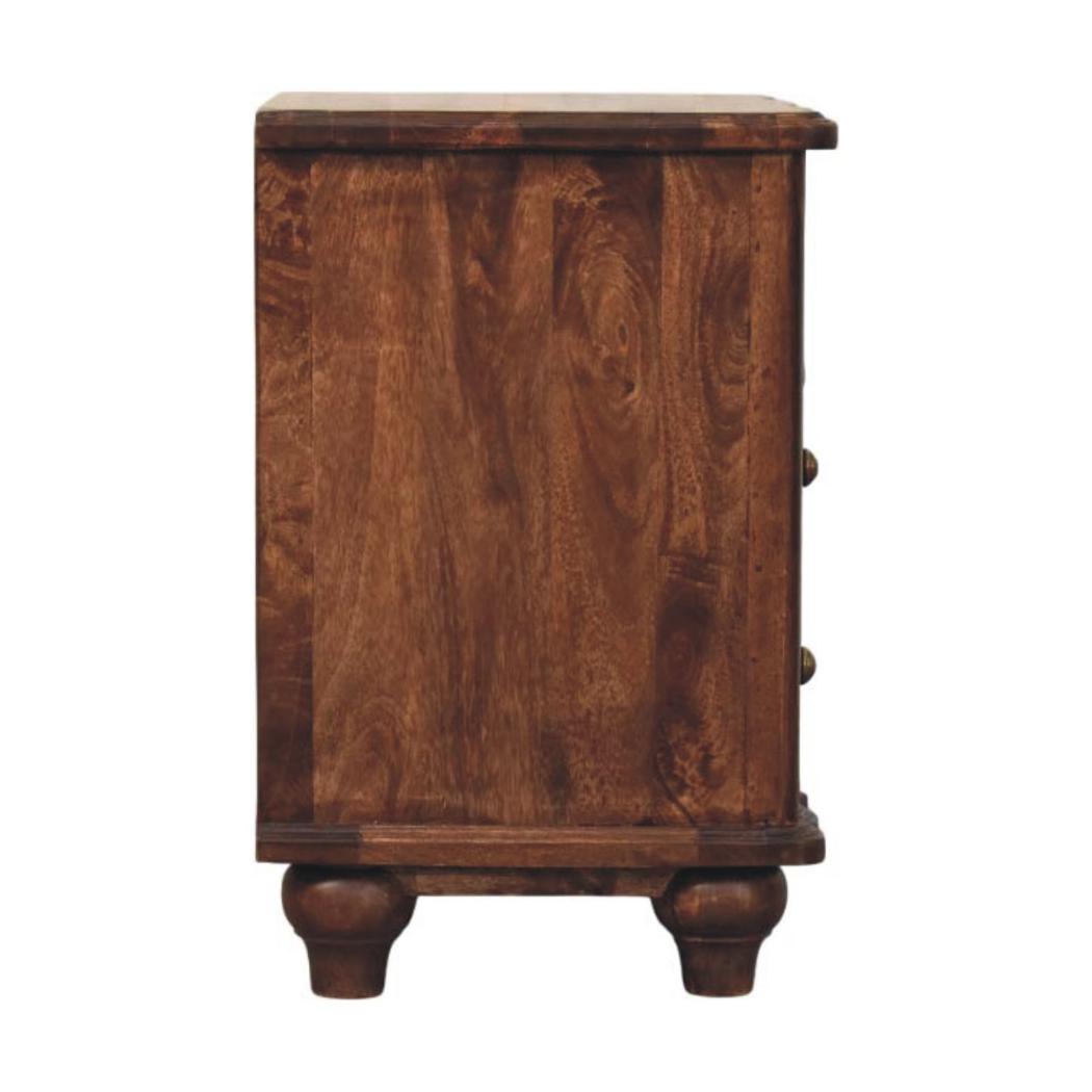 Lume Roasted Open Bedside Table | Solid Mango Wood | Roasted Almond Finish | 2 Drawer Nightstand with Open Shelf