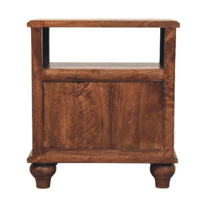 Lume Roasted Open Bedside Table | Solid Mango Wood | Roasted Almond Finish | 2 Drawer Nightstand with Open Shelf