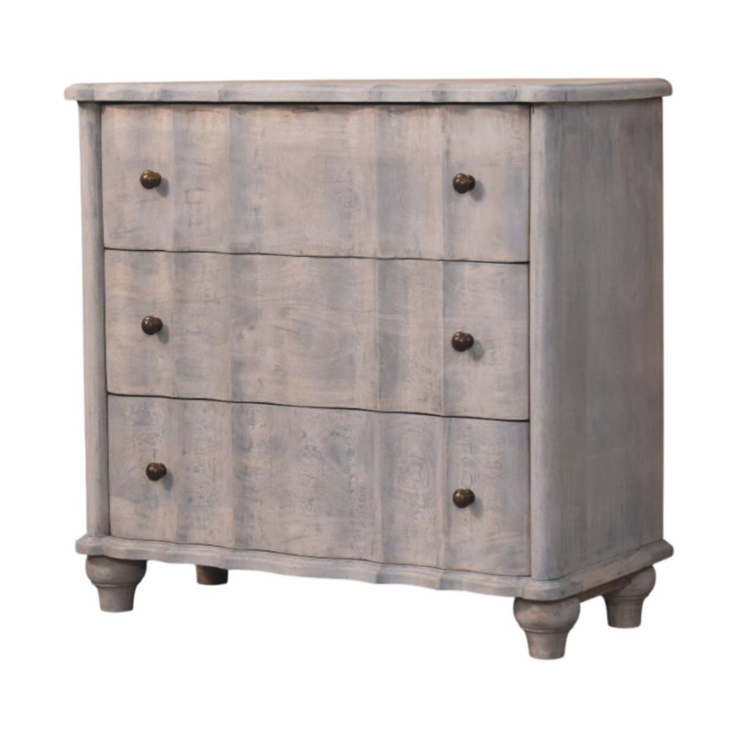 Lume Washed Chest of Drawers | Solid Mango Wood | Acid Wash Finish | 3 Drawer Storage Dresser