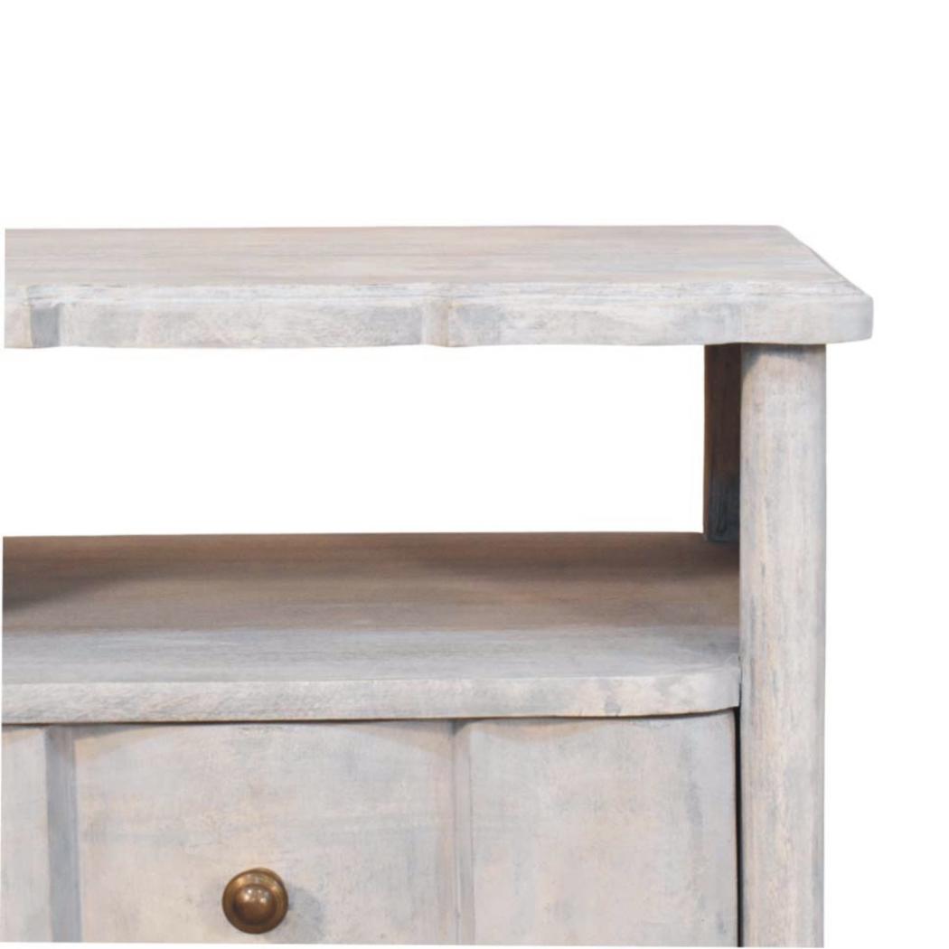 Lume Washed Open Shelf Bedside Table | Solid Mango Wood | Acid Wash Finish | 2 Drawer Nightstand with Open Shelf