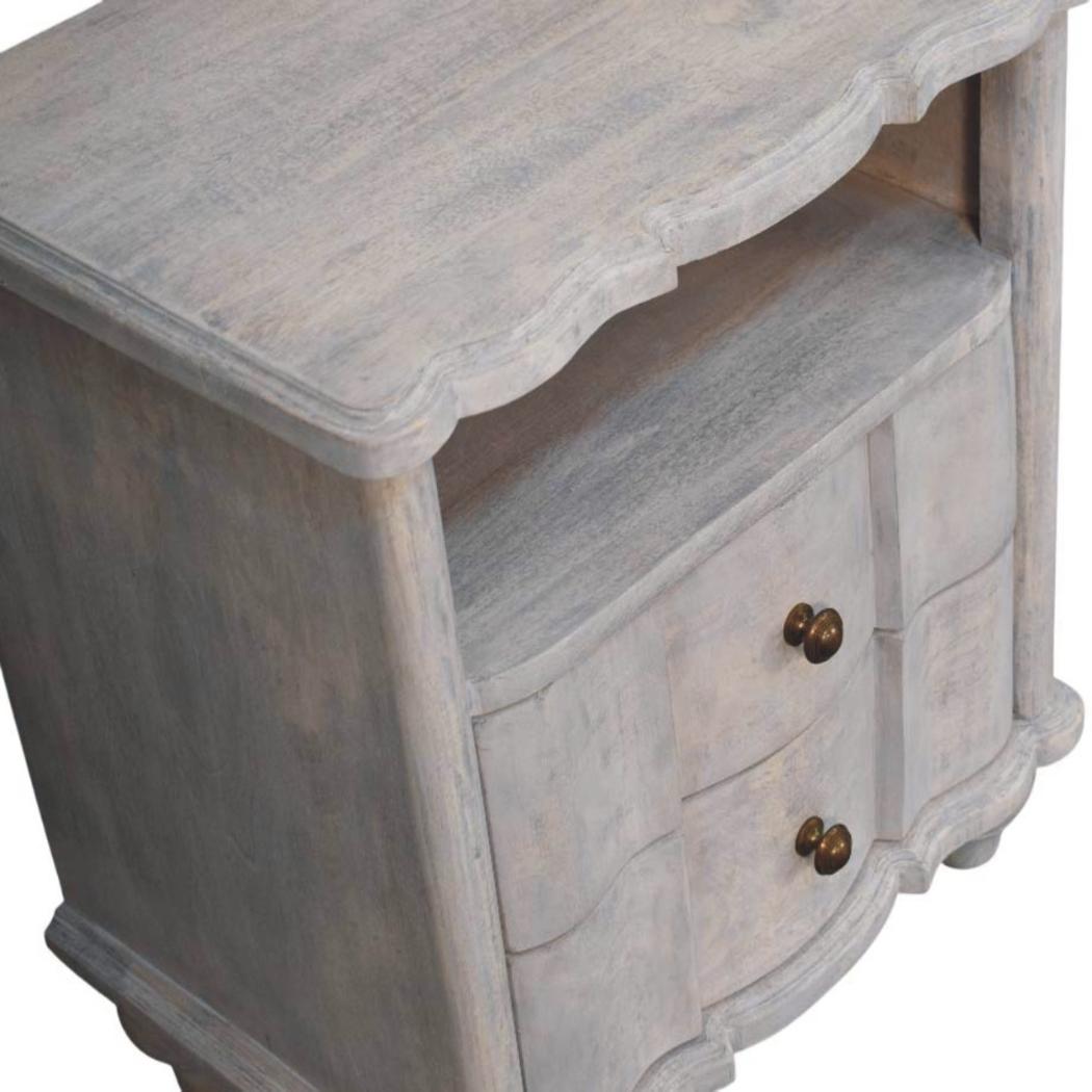 Lume Washed Open Shelf Bedside Table | Solid Mango Wood | Acid Wash Finish | 2 Drawer Nightstand with Open Shelf