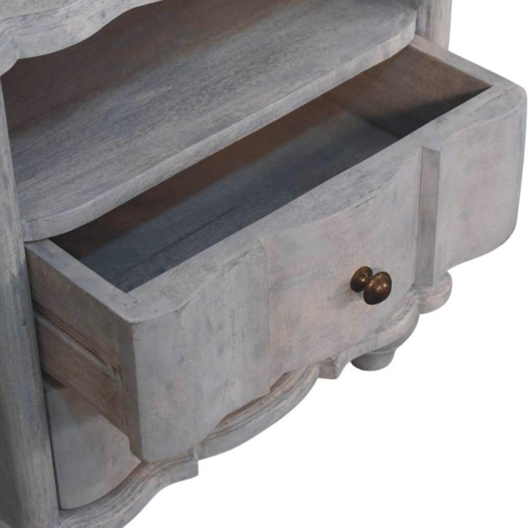Lume Washed Open Shelf Bedside Table | Solid Mango Wood | Acid Wash Finish | 2 Drawer Nightstand with Open Shelf