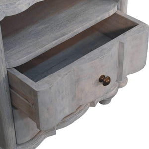 Lume Washed Open Shelf Bedside Table | Solid Mango Wood | Acid Wash Finish | 2 Drawer Nightstand with Open Shelf