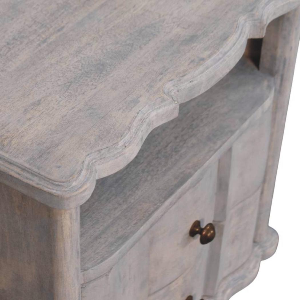 Lume Washed Open Shelf Bedside Table | Solid Mango Wood | Acid Wash Finish | 2 Drawer Nightstand with Open Shelf