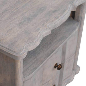 Lume Washed Open Shelf Bedside Table | Solid Mango Wood | Acid Wash Finish | 2 Drawer Nightstand with Open Shelf