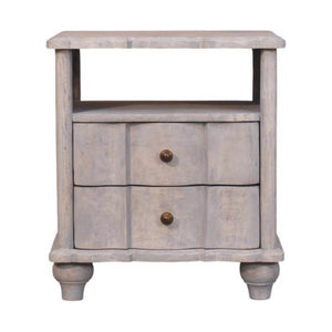 Lume Washed Open Shelf Bedside Table | Solid Mango Wood | Acid Wash Finish | 2 Drawer Nightstand with Open Shelf