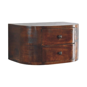 Lunar 2 Drawer Floating Bedside | Solid Mango Wood | Natural Wood Finish | Wall-Mounted Design