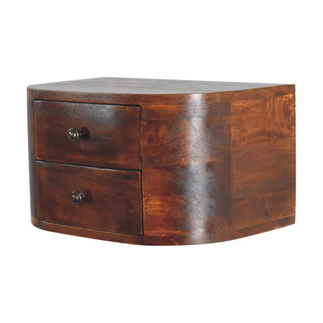 Lunar 2 Drawer Floating Bedside | Solid Mango Wood | Natural Wood Finish | Wall-Mounted Design
