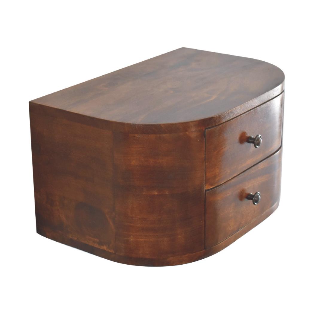 Lunar 2 Drawer Floating Bedside | Solid Mango Wood | Natural Wood Finish | Wall-Mounted Design