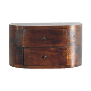 Lunar 2 Drawer Floating Bedside | Solid Mango Wood | Natural Wood Finish | Wall-Mounted Design