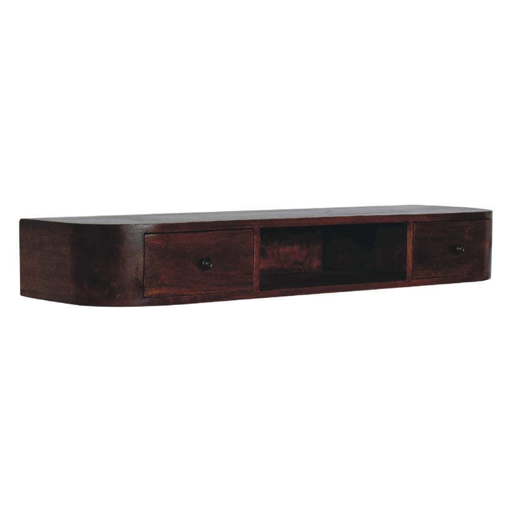 Lunar 2 Drawer Wall-Mounted Console | Solid Mango Wood | Natural Wood Finish | Wall-Mounted Design