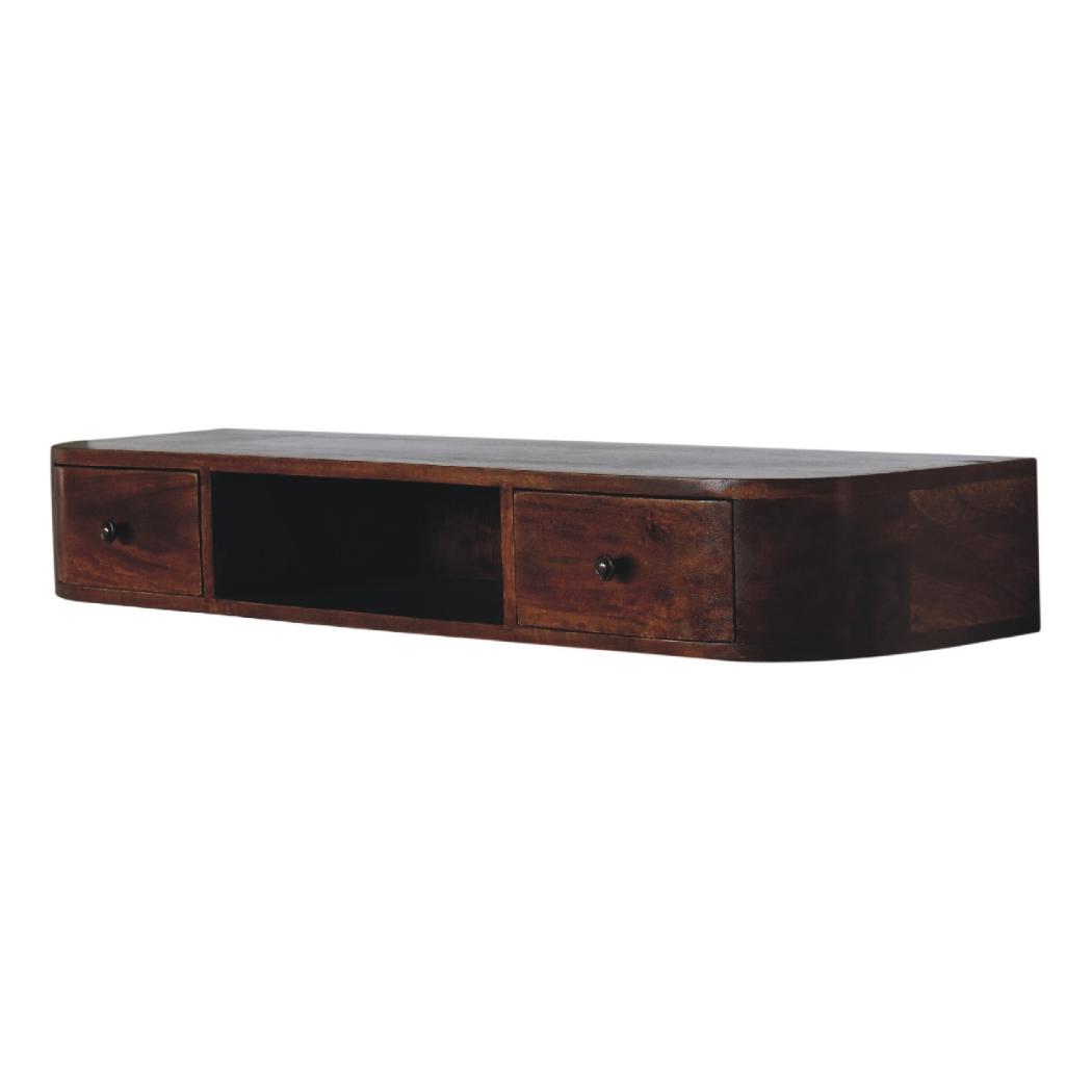 Lunar 2 Drawer Wall-Mounted Console | Solid Mango Wood | Natural Wood Finish | Wall-Mounted Design