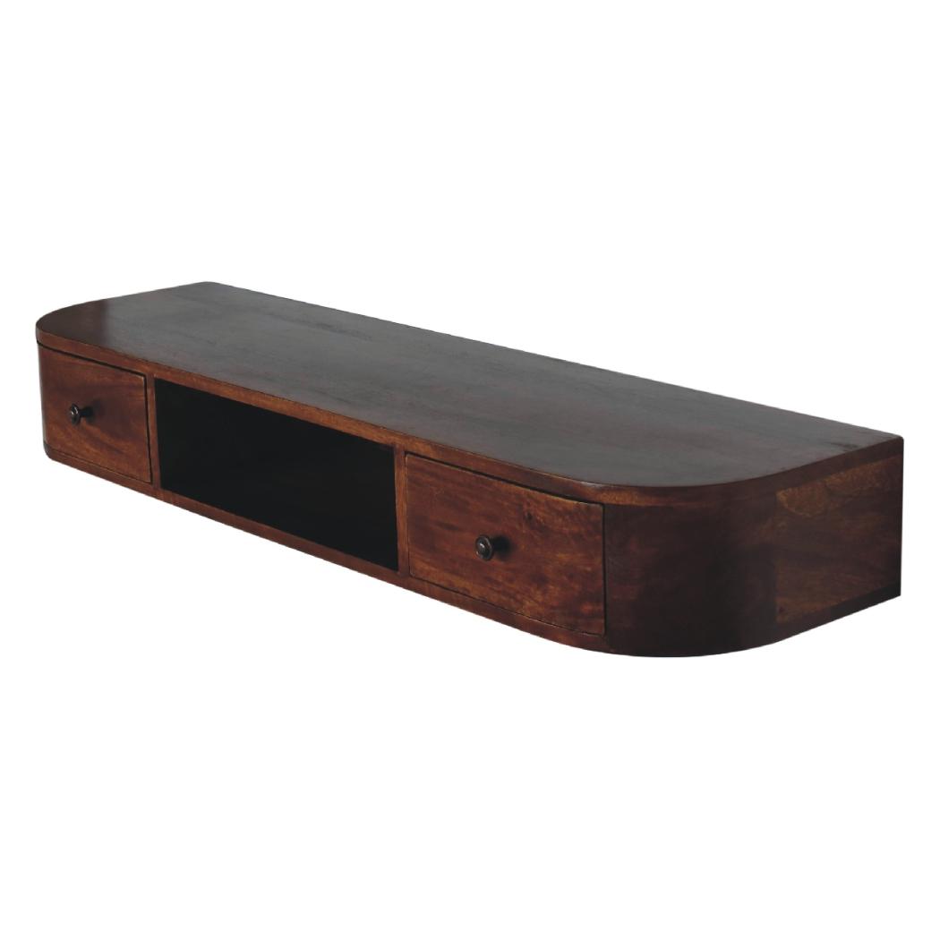 Lunar 2 Drawer Wall-Mounted Console | Solid Mango Wood | Natural Wood Finish | Wall-Mounted Design