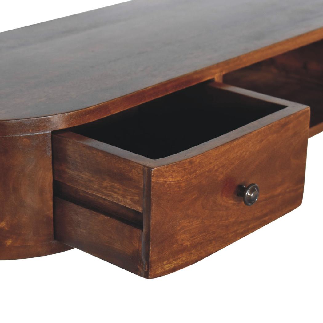 Lunar 2 Drawer Wall-Mounted Console | Solid Mango Wood | Natural Wood Finish | Wall-Mounted Design