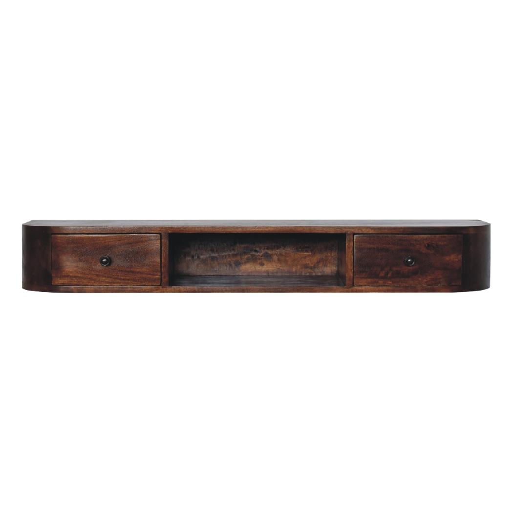 Lunar 2 Drawer Wall-Mounted Console | Solid Mango Wood | Natural Wood Finish | Wall-Mounted Design