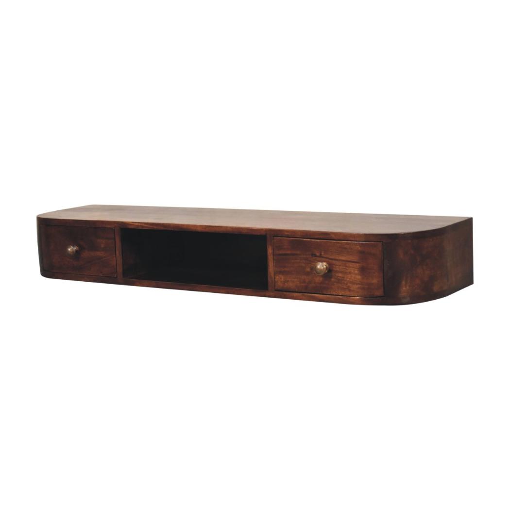 Lunar Wall-Mounted Console | Solid Mango Wood | Chestnut Finish | 2 Drawers