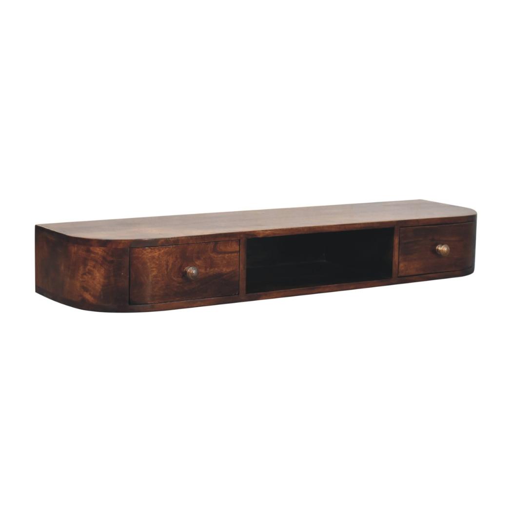 Lunar Wall-Mounted Console | Solid Mango Wood | Chestnut Finish | 2 Drawers
