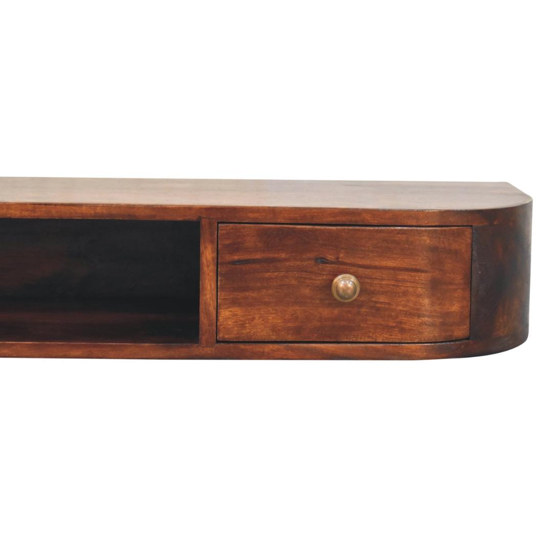 Lunar Wall-Mounted Console | Solid Mango Wood | Chestnut Finish | 2 Drawers