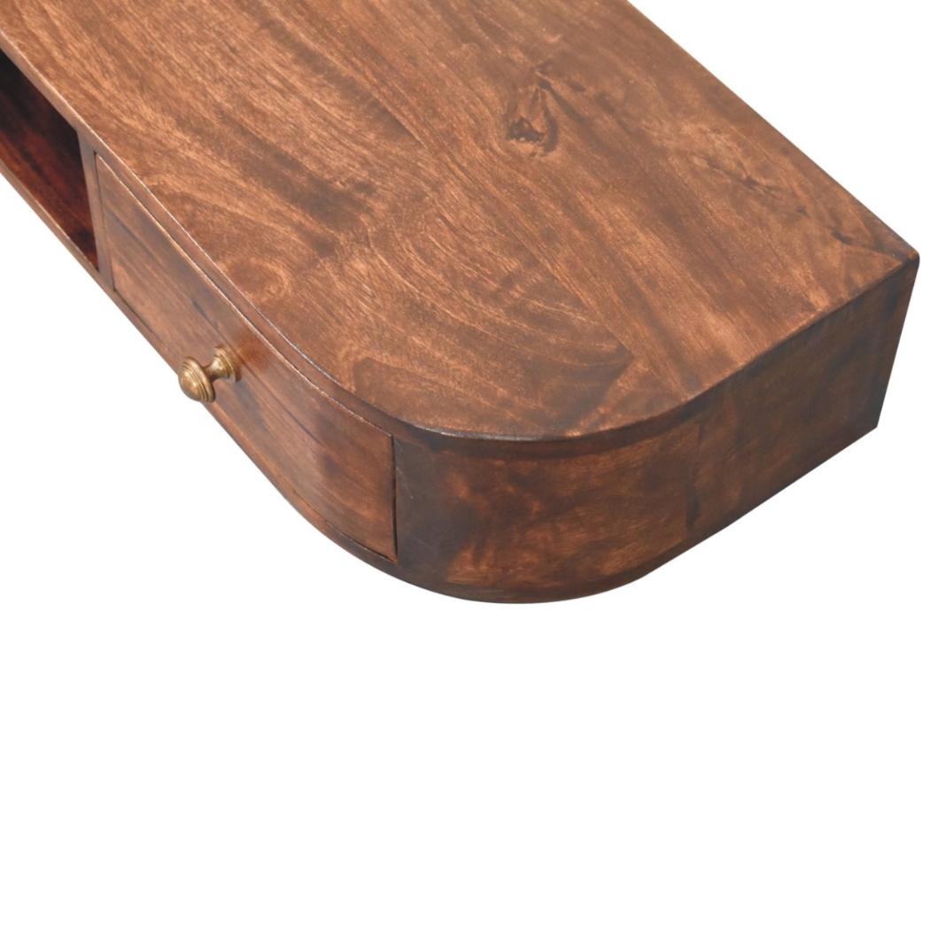 Lunar Wall-Mounted Console | Solid Mango Wood | Chestnut Finish | 2 Drawers