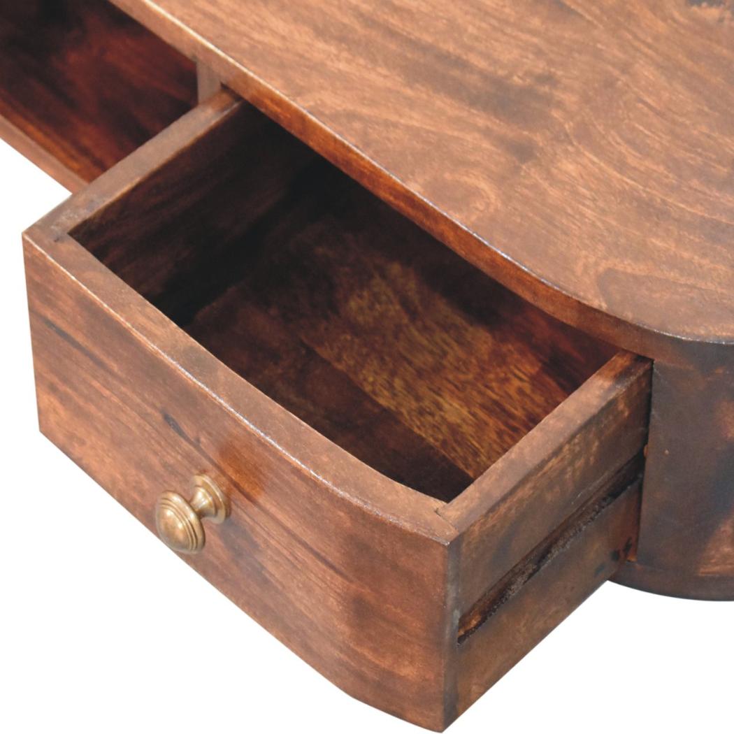 Lunar Wall-Mounted Console | Solid Mango Wood | Chestnut Finish | 2 Drawers