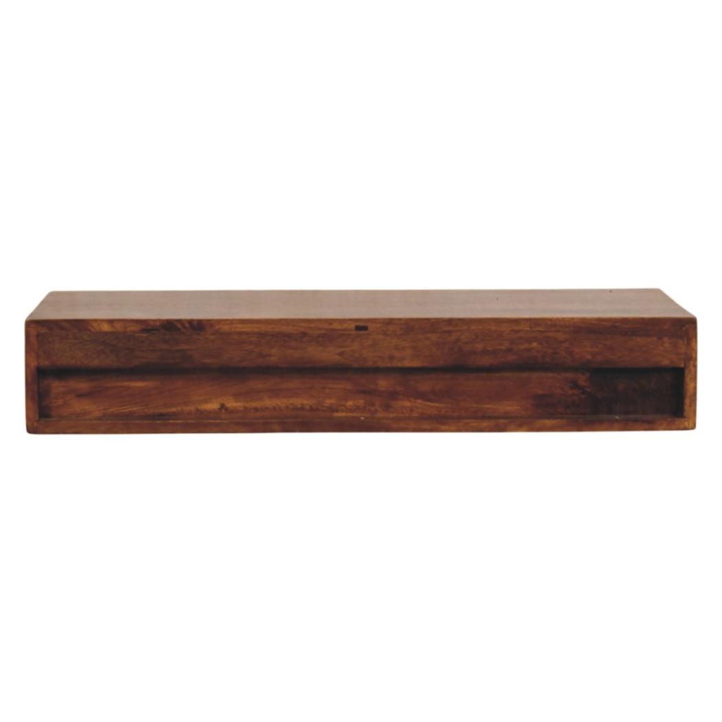 Lunar Wall-Mounted Console Table | Solid Mango Wood | Chestnut Finish | 2 Drawers