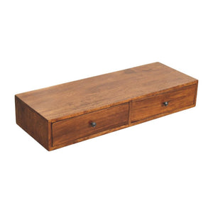 Lunar Wall-Mounted Console Table | Solid Mango Wood | Chestnut Finish | 2 Drawers