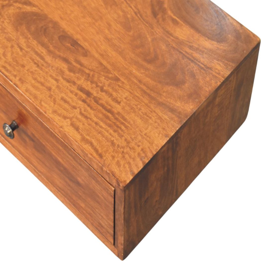 Lunar Wall-Mounted Console Table | Solid Mango Wood | Chestnut Finish | 2 Drawers
