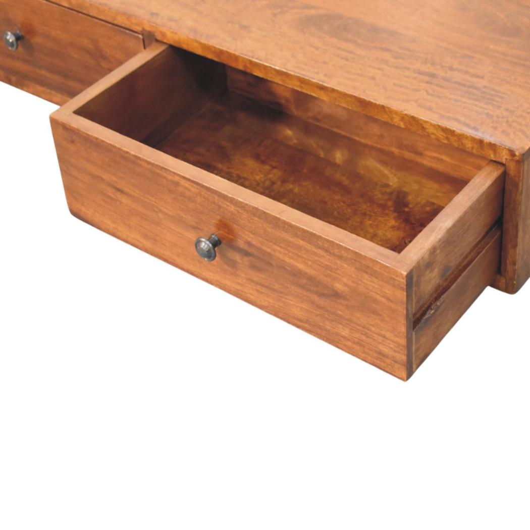 Lunar Wall-Mounted Console Table | Solid Mango Wood | Chestnut Finish | 2 Drawers