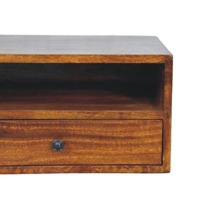Lunar Wall-Mounted TV Unit | Solid Mango Wood | Chestnut Finish | 2 Drawers