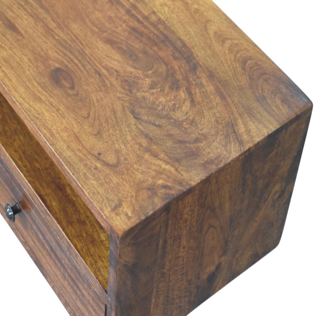 Lunar Wall-Mounted TV Unit | Solid Mango Wood | Chestnut Finish | 2 Drawers
