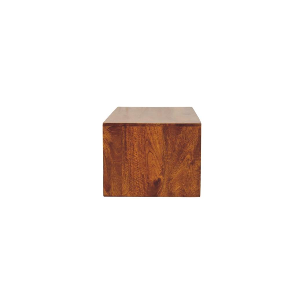Lunar Wall-Mounted TV Unit | Solid Mango Wood | Chestnut Finish | 2 Drawers