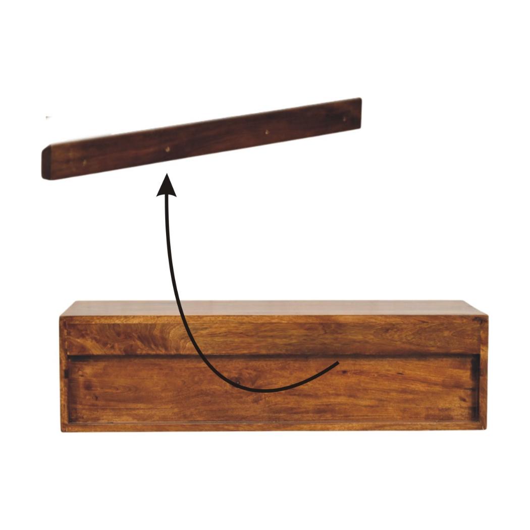 Lunar Wall-Mounted TV Unit | Solid Mango Wood | Chestnut Finish | 2 Drawers