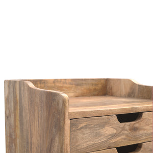 Solid Mango Wood Bedside Table | 3 Drawers | Gallery Back